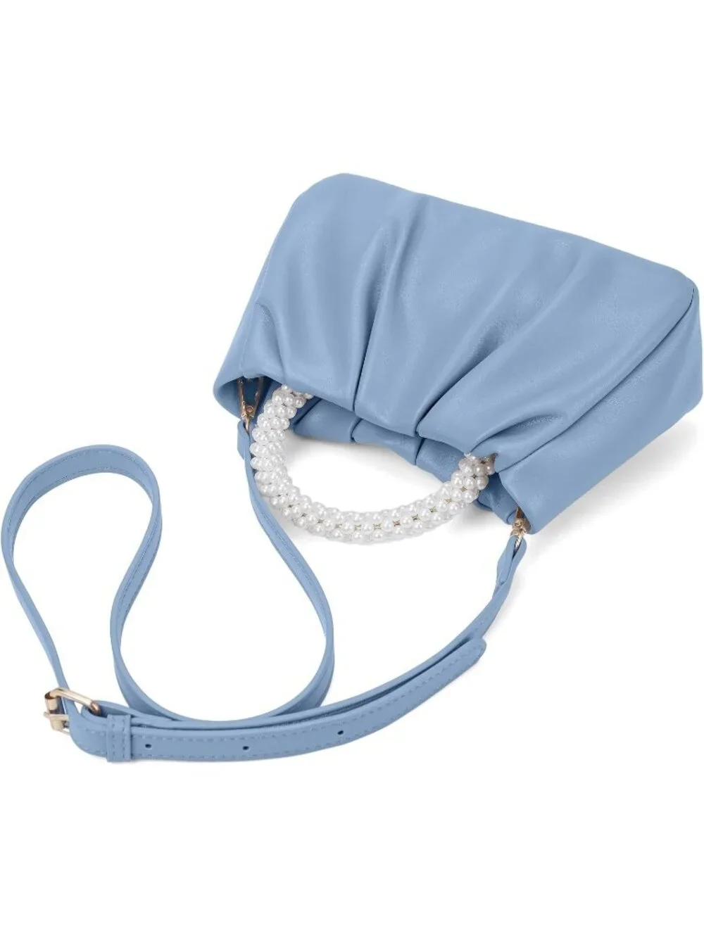 👜Women's Blue Leather Wedding Party Pearl Elegant Clutch Purse Magnetic Snap
